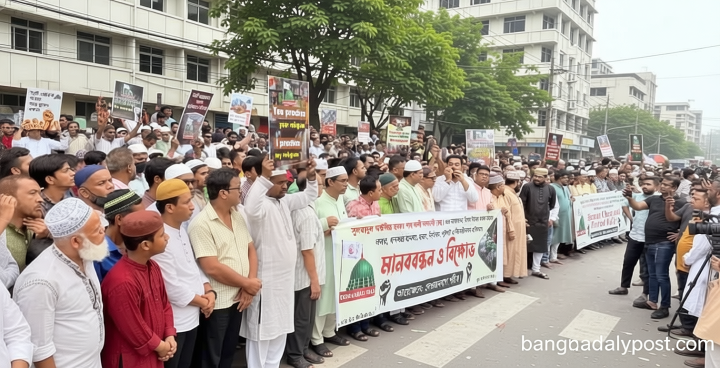 শাহ আলী মাজারে হামলার প্রতিবাদে মানববন্ধন-বিক্ষোভ
