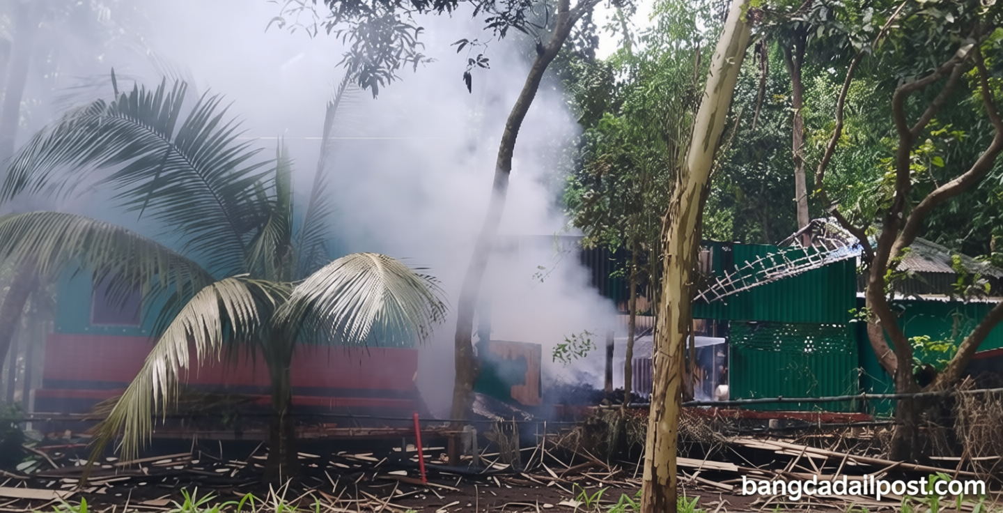 মাদক ব্যবসায়ীর বাড়িতে ভাঙচুর ও অগ্নিসংযোগ