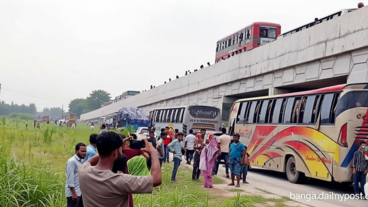 সিরাজগঞ্জ-ঢাকা মহাসড়কে ৫ কিমি যানজট