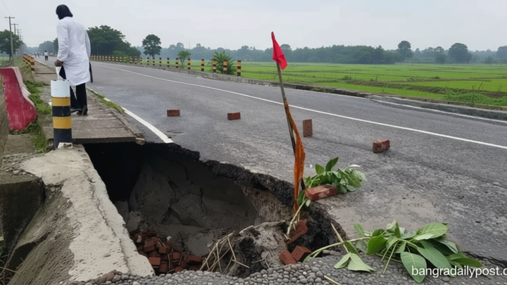 মতলব সেতুর সংযোগ সড়কে আবার ধস