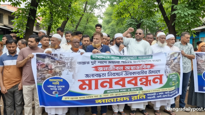 সামান্য বৃষ্টিতেই বাজারে হাঁটু সমান পানি, টেকসই ড্রেন নির্মাণের দাবি
