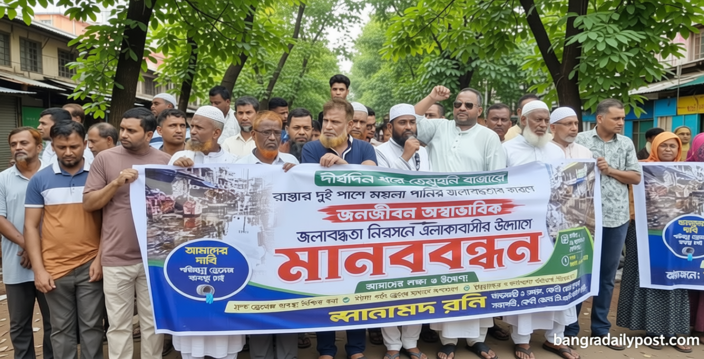 সামান্য বৃষ্টিতেই বাজারে হাঁটু সমান পানি, টেকসই ড্রেন নির্মাণের দাবি