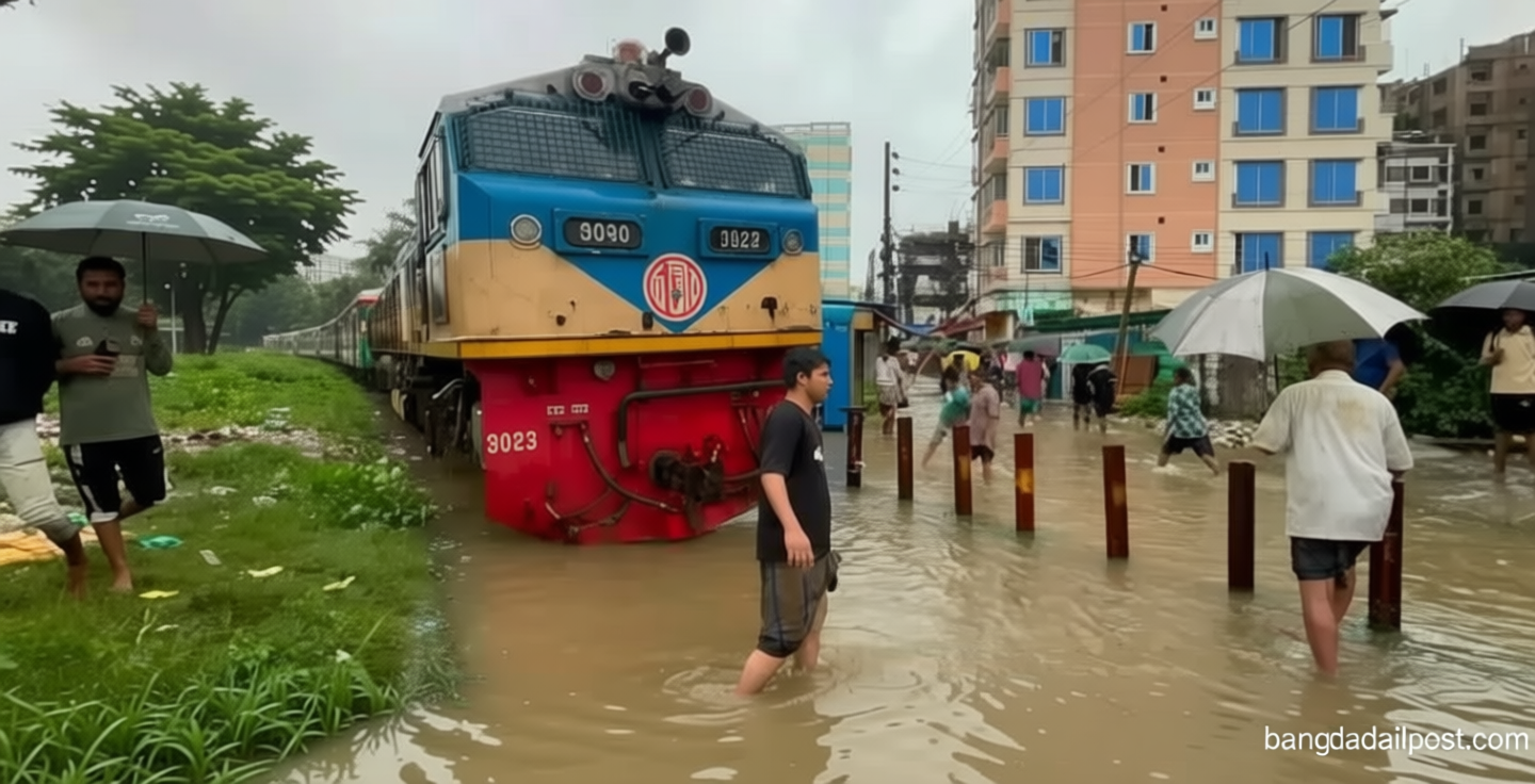 রেললাইন ডুবে যাওয়ায় কক্সবাজারগামী ট্রেন চলাচল বন্ধ