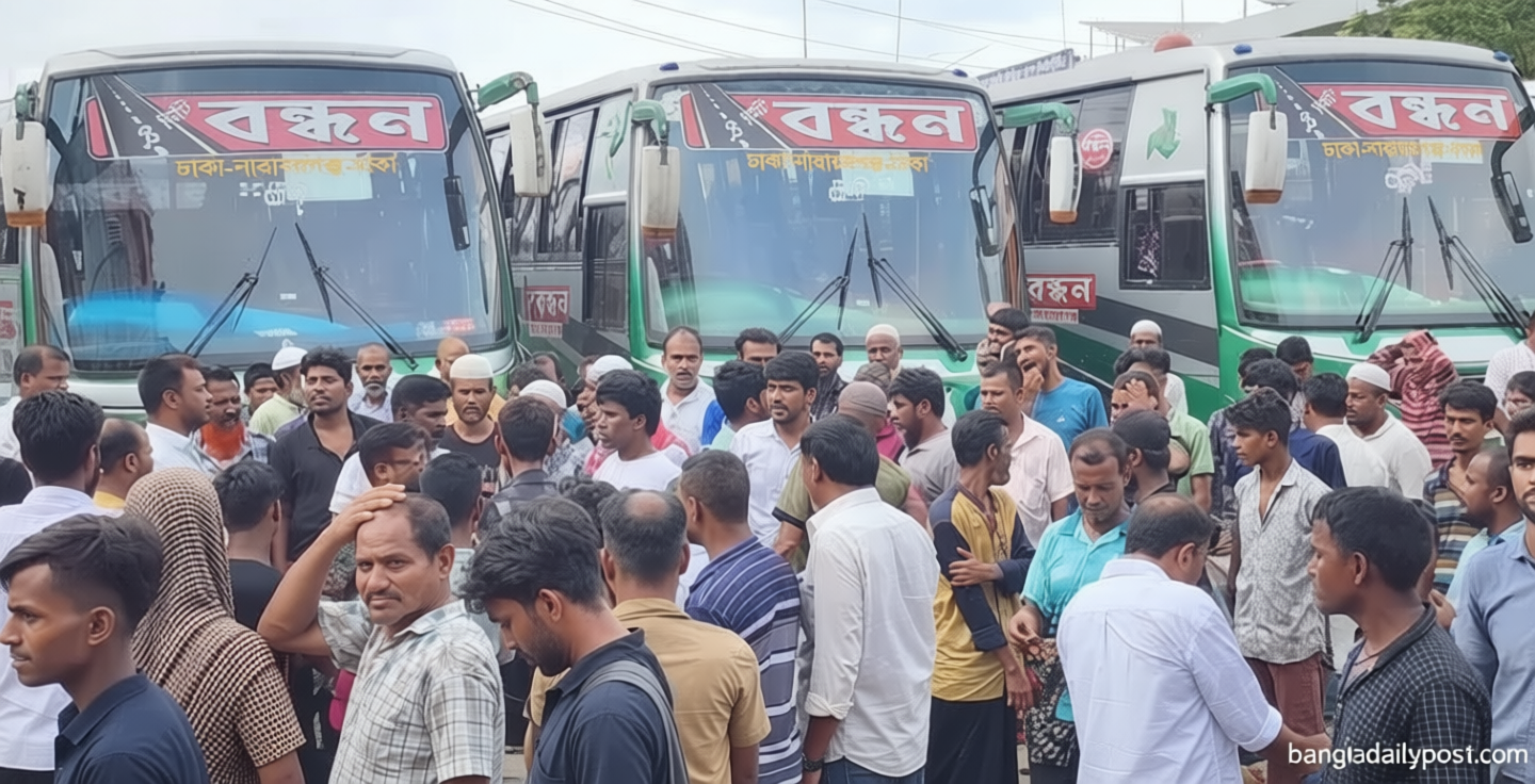 বাস আটকে বিএনপি নেতার ৫ লাখ টাকা চাঁদা দাবি, প্রতিবাদে ধর্মঘট