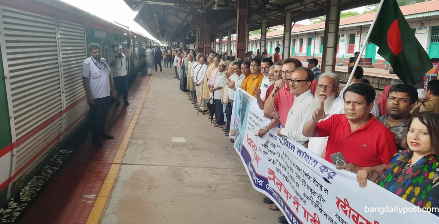ঢাকাগামী প্রভাতী ট্রেন চালুসহ ৬ দাবিতে যশোর রেলওয়ে জংশনে অবস্থান
