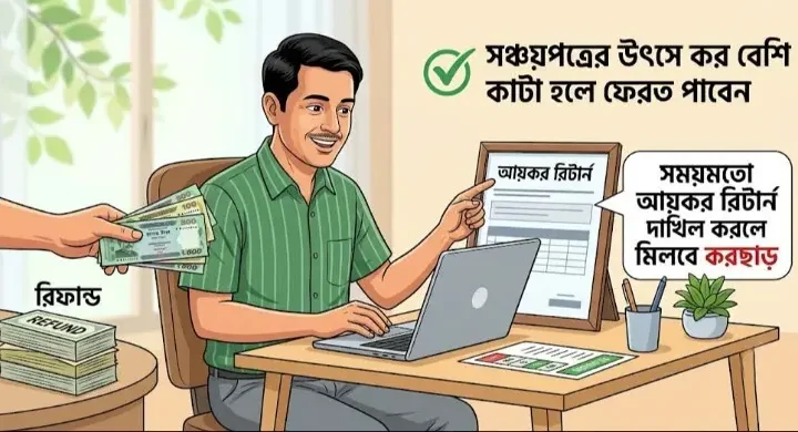 সঞ্চয়পত্রে উৎসে কর বেশি কাটলে ফেরত পাবেন গ্রাহক, রিটার্নেও মিলবে করছাড়