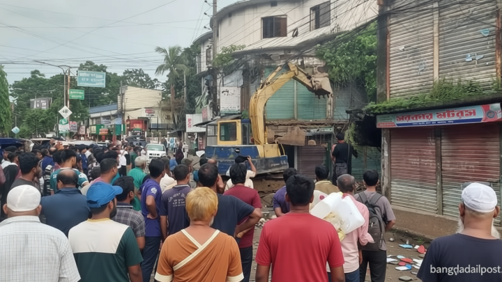 বগুড়ায় ভেঙে ফেলা হলো ঝুঁকিপূর্ণ সমাগম মার্কেট